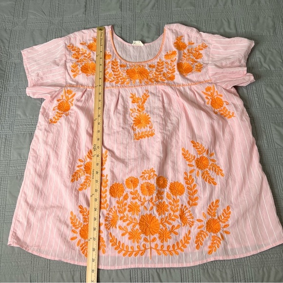 Layerz Clothing Womens Size 2XL Pink Striped Orange Embroidered Shirt Top - Picture 6 of 11